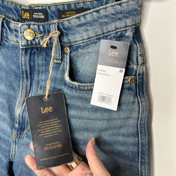 NWT Lee Vintage Medium Blue Wash High Rise Relaxed Stovepipe Distressed Jeans 28 - Picture 7 of 16